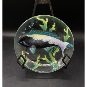 FIREGLASS 1998 Tropical Fish Wrasse Fused Glass 7 3/4” Plate # 4